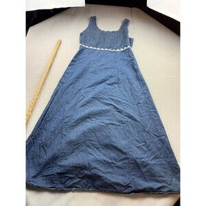 Fore Warned‎ Dress Womens 10 Blue Denim Fit & Flare Smocked Sleeveless Midi Maxi